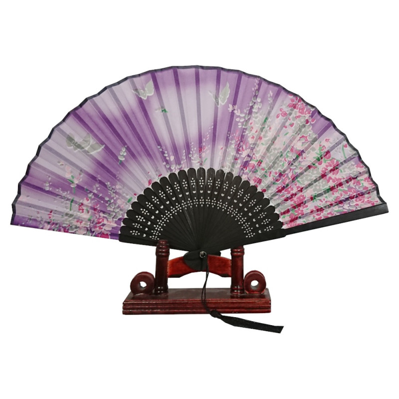  Fan - Butterflies with flowers [M6] - Purple [Black]