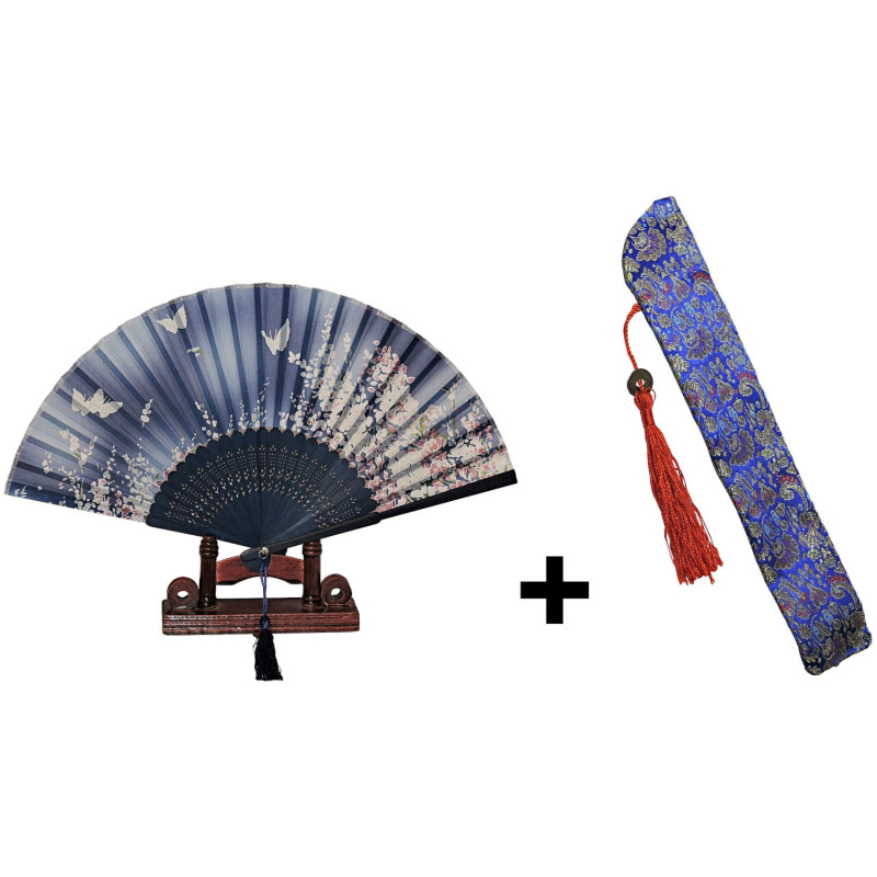  Fan - Butterflies with flowers [M6] with case - Light blue [Blue]
