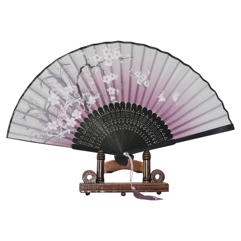  Fan - Butterflies with flowers [M12] - Pink [Black]