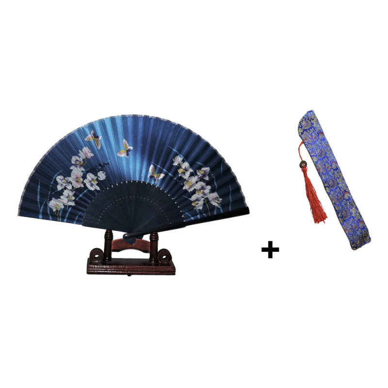  Fan - Butterflies with flowers [M5] with case - Blue