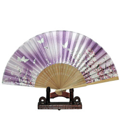Fan - Butterflies with flowers [M6] with case - Purple [Brown]