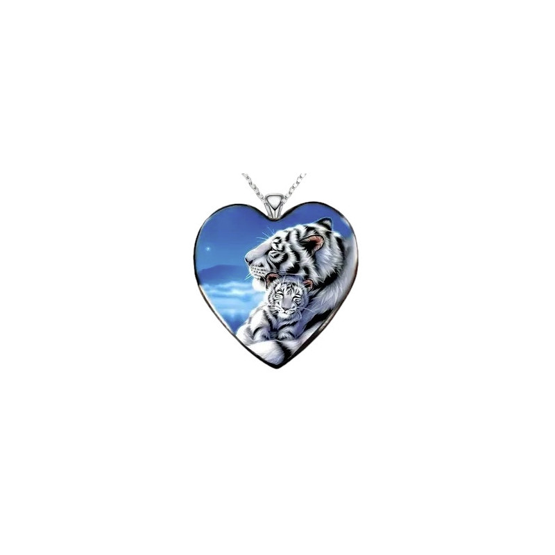  Glass necklace with motif [H12] - White tiger with cub
