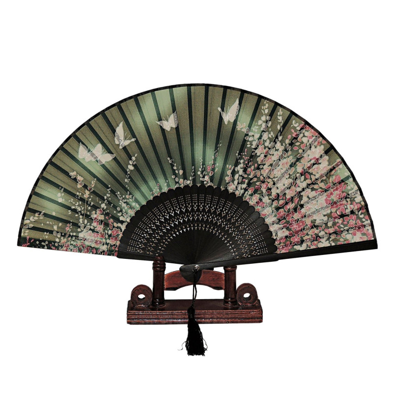  Fan - Butterflies with flowers [M6] - Green [Black]