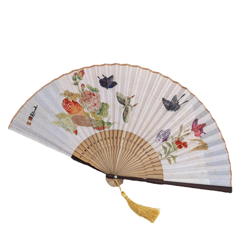 Fan - Butterflies with flowers [M23] - Brown