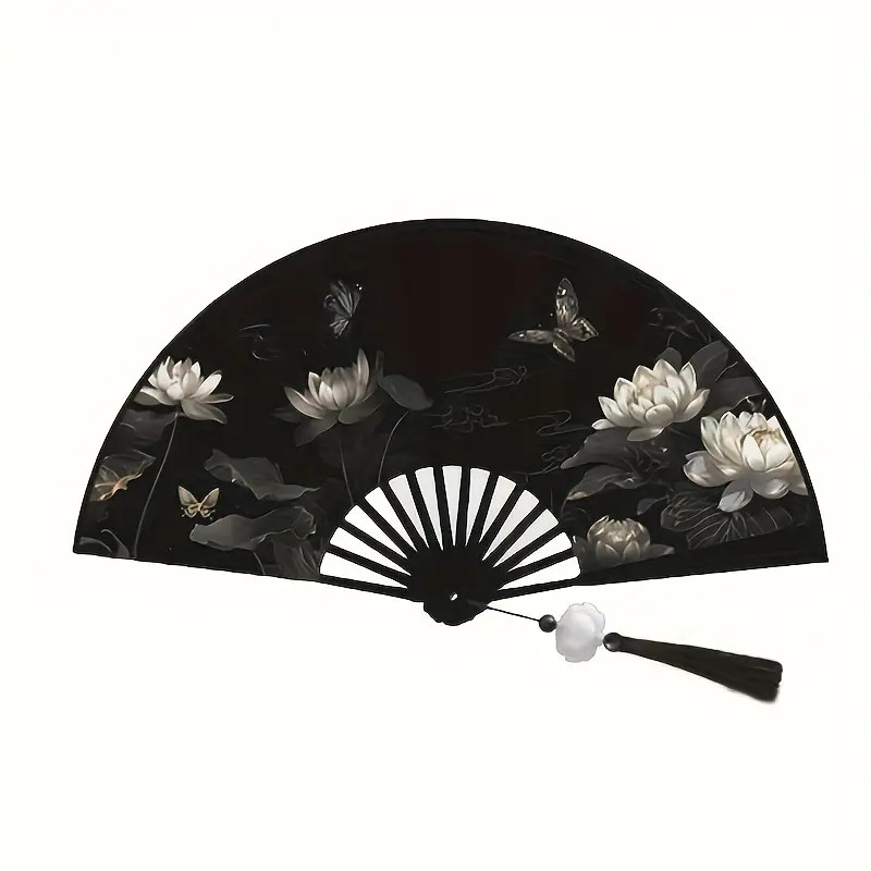 Fan - Large 26cm - M06 - Water lilies black white