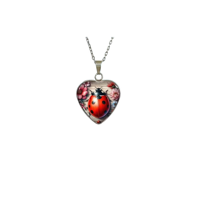Glass necklace with motif [H17] - Ladybug