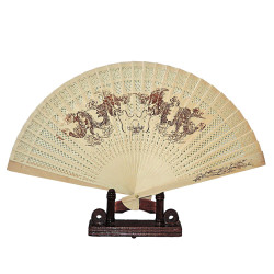 Wooden fan with punched...