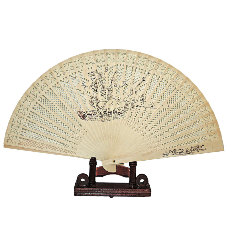 Wooden fan with punched motif [M11] - Bonsai