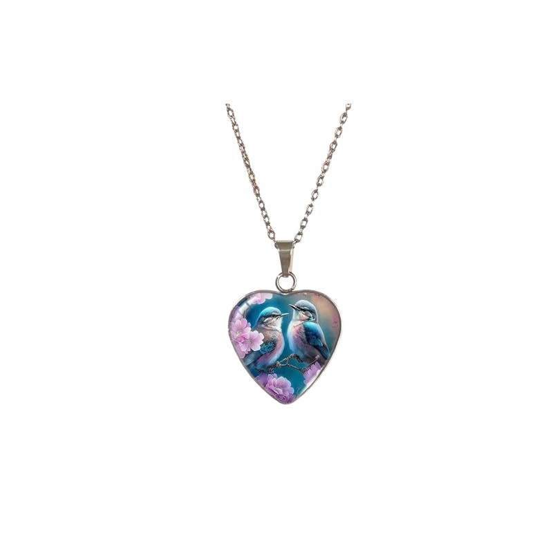 Glass necklace with motif [H22] - Blue Jay