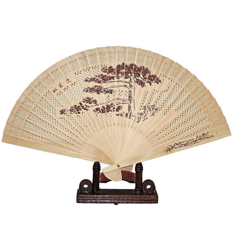 Wooden fan with punched motif [M12] - Pine