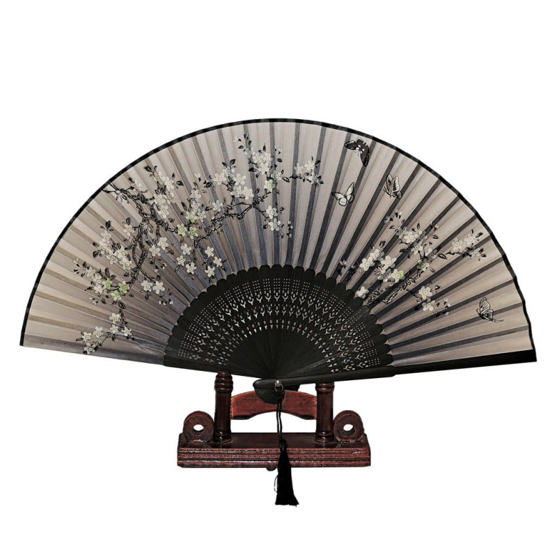 Fan - Butterflies with flowers [M3] - Black