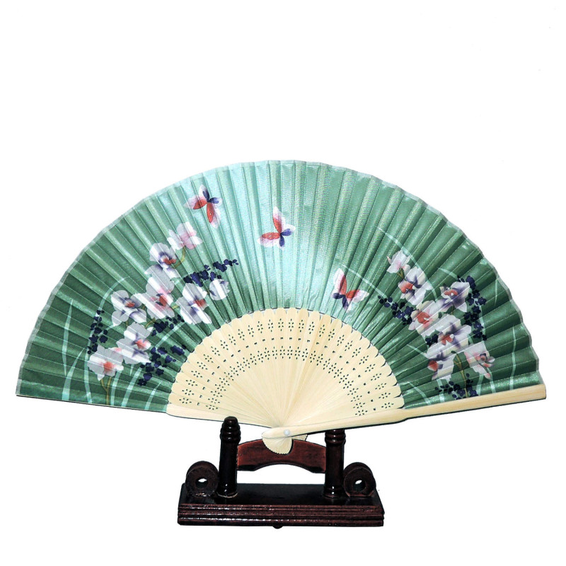  Fan - Butterflies with flowers [M5] - Green [Light]