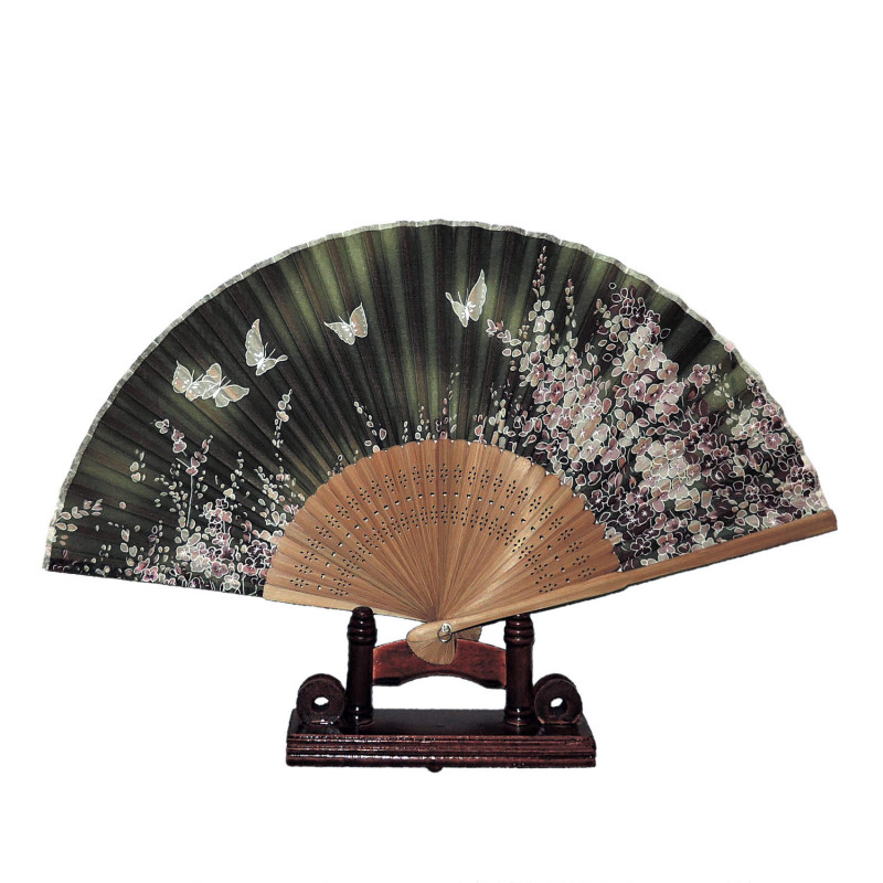  Fan - Butterflies with flowers [M6] - Green [Brown]