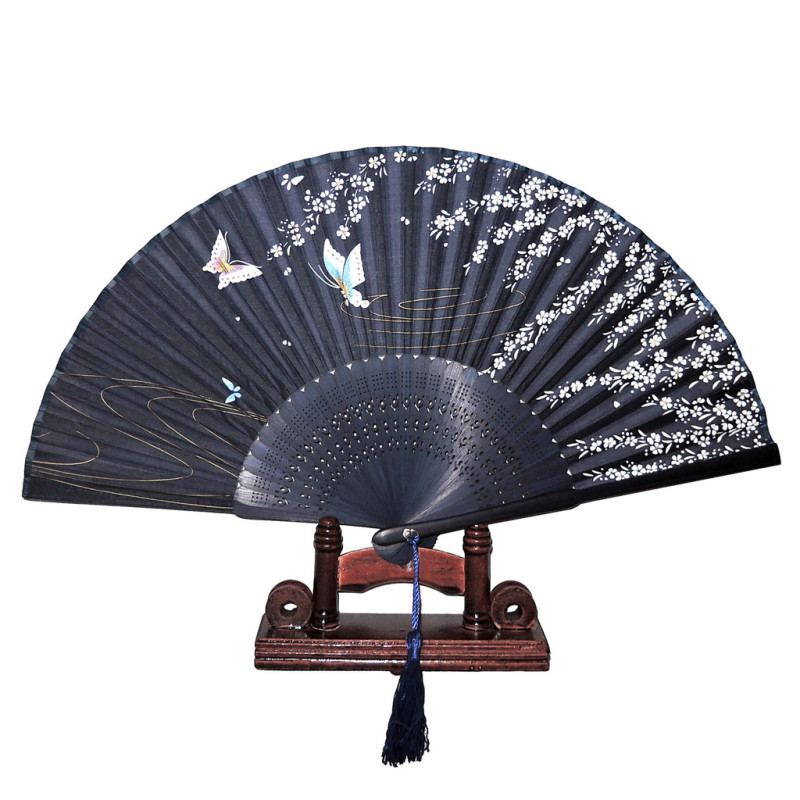  Fan - Butterflies with flowers [M8] - Dark blue