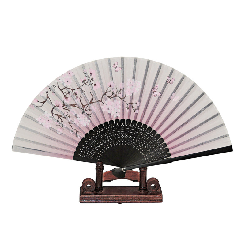 Fan - Butterflies with flowers [M10] - Light pink
