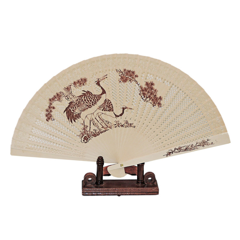  Wooden fan with punched motif [M16] - Birds