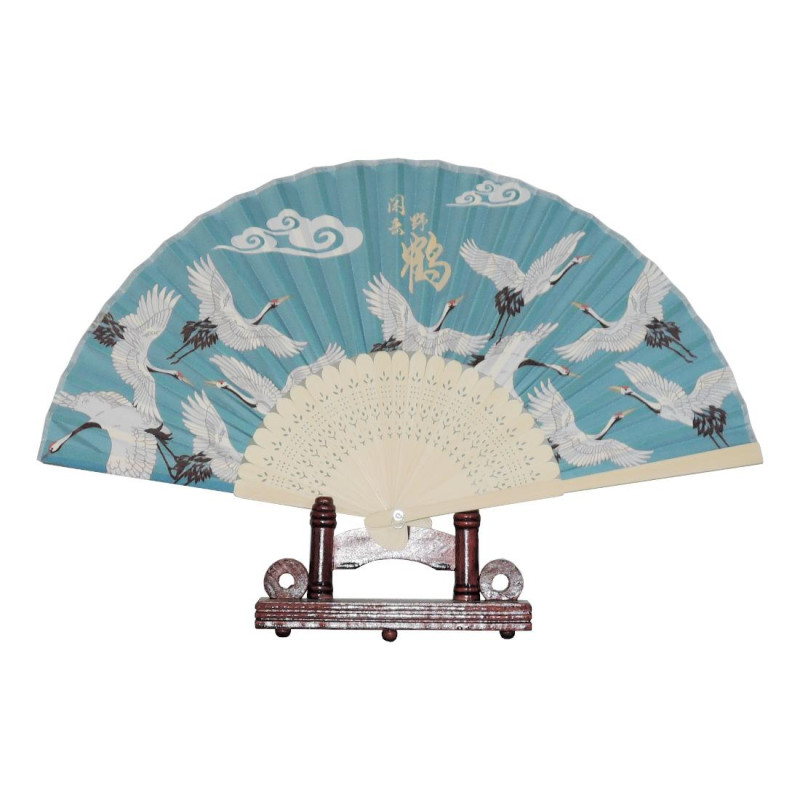  Fan - Oriental Winds [M16] - Cranes with blue background