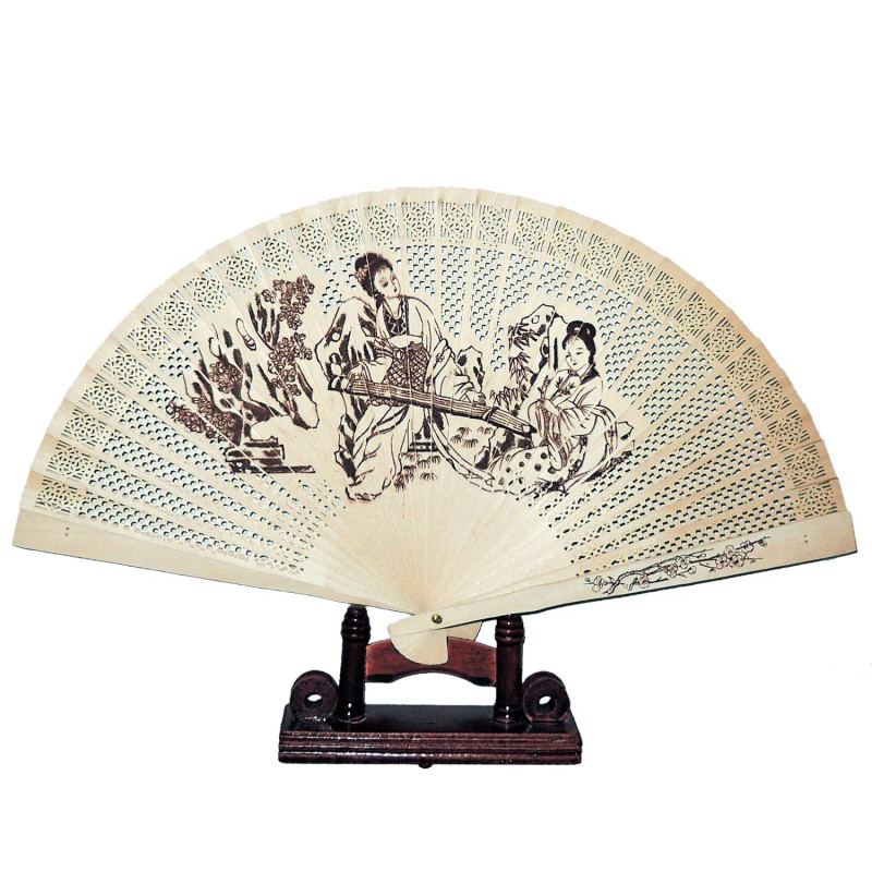 Wooden fan with punched motif [M19] - Geisha