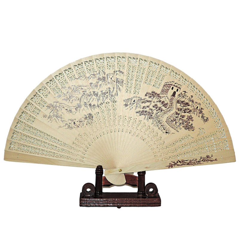 Wooden fan with punched motif [M20] - Great Wall of China