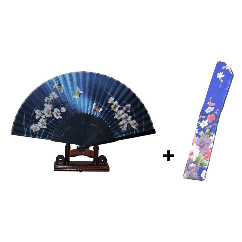  Fan - Butterflies with flowers [M5] with case - Blue