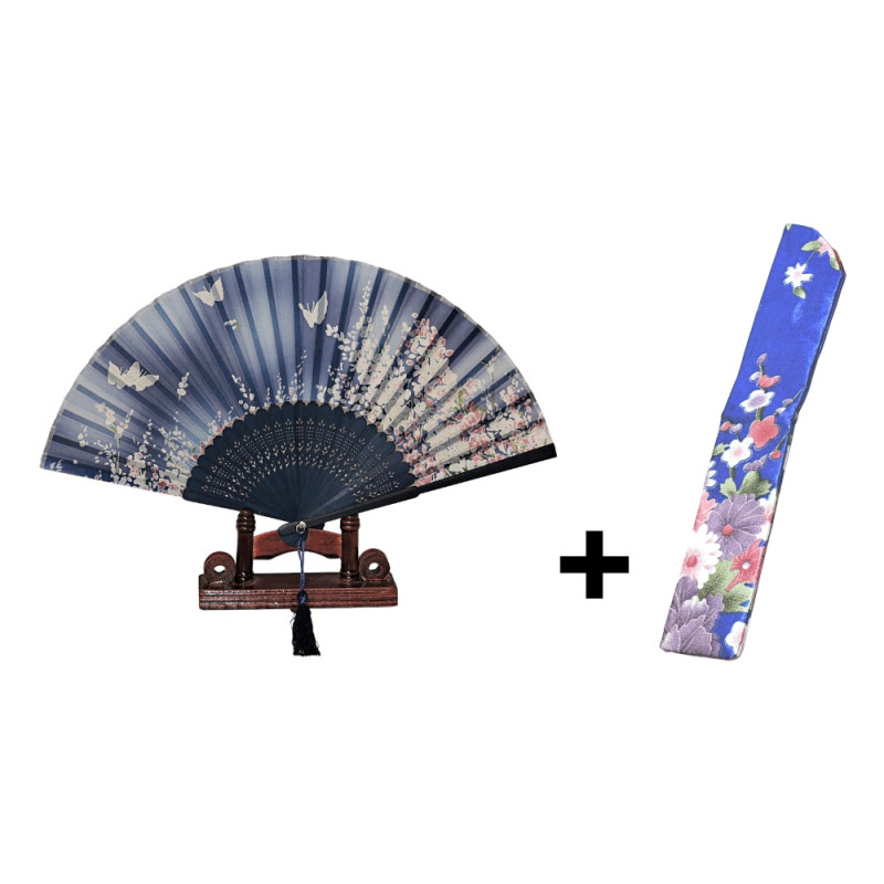  Fan - Butterflies with flowers [M6] with case - Light blue [Blue]