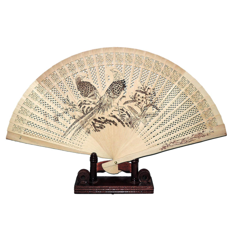 Wooden fan with punched motif [M21] - Birds Falk