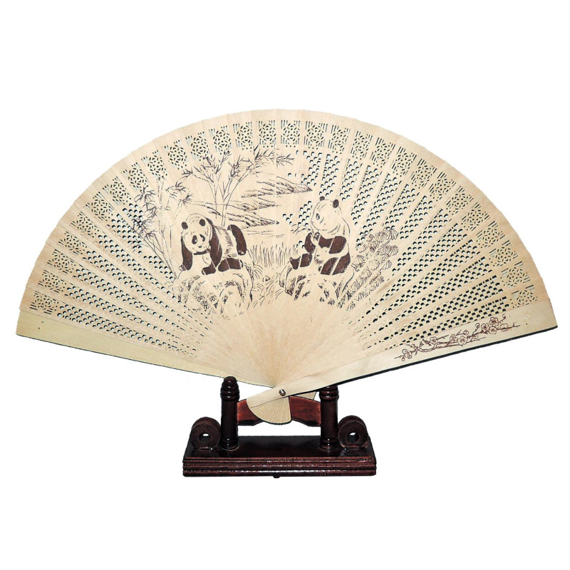  Wooden fan with punched motif [M22] - Panda
