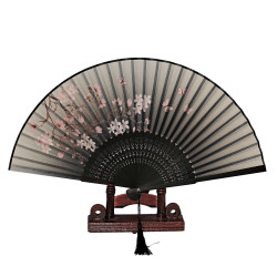 Fan with case - Butterflies with flowers [M10] - Black