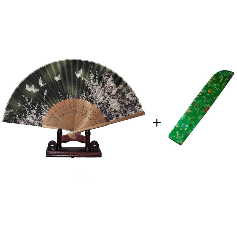  Fan - Butterflies with flowers [M6] with case - Green [Brown]