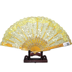  Fan - Lace with white gold roses - Sun feathers - Multiple color choices