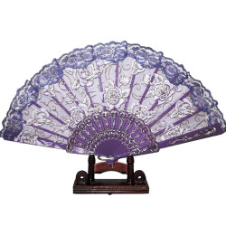  Fan - Lace with white gold roses - Sun feathers - Multiple color choices